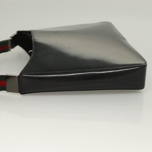 GUCCI Web Sherry Line Shoulder Bag Enamel Black Silver - Picture 5 of 16